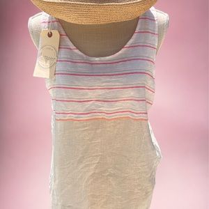 LemLem NWT SZ small oversized white W pink stripe‎ tank tunic,  made in Ethiopia